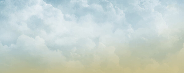 Vector watercolor texture for cards. Hand drawn vector texture. White clouds. Blue sky. Pastel color watercolour banner. Template for design. Old paper.