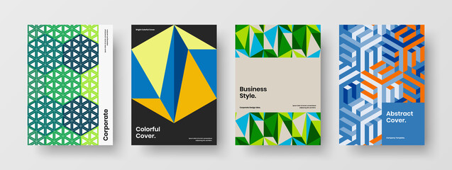 Fototapeta premium Modern mosaic tiles annual report illustration set. Amazing front page A4 design vector template composition.