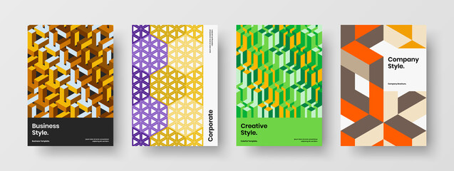Fototapeta premium Trendy magazine cover vector design template bundle. Multicolored mosaic tiles annual report concept set.