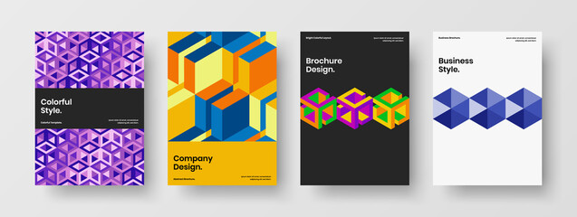 Trendy geometric pattern handbill layout composition. Multicolored postcard A4 design vector concept bundle.