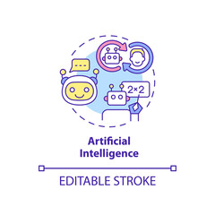Artificial intelligence concept icon. Machine learning. Major digital skills abstract idea thin line illustration. Isolated outline drawing. Editable stroke. Arial, Myriad Pro-Bold fonts used