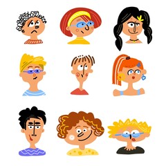 set of emotion faces. People avatar. Doodle