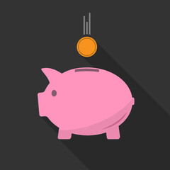 piggy bank symbol with coin, saving money and wealth, vector illustration