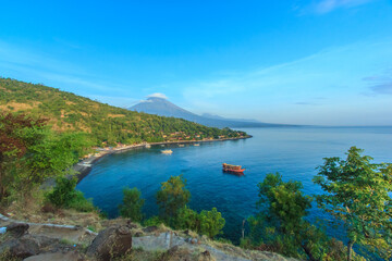 Fototapeta na wymiar Scenic view of Agung volcano from Amed village, Bali, Indonesia