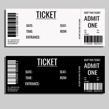 Modern simple minimalistic ticket design. Admit one. Vector illustration 