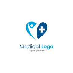 simple medical logo with heart and plus shape design, modern medical logo inspiration template vector