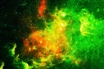 Beautiful space nebula of green color. Elements of this image were furnished by NASA.