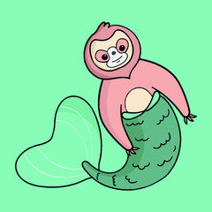 Cute Sloth Mermaid vector t-shirt illustration