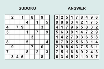 Vector sudoku with answer 459. Puzzle game with numbers.