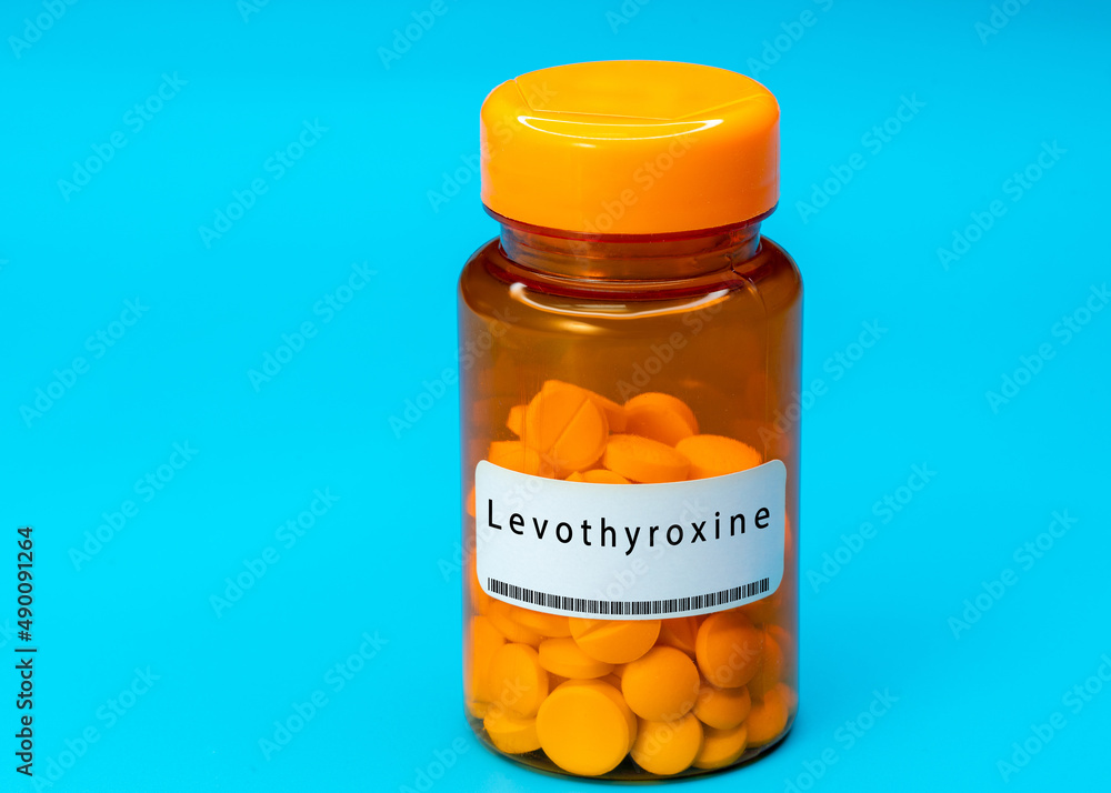 Canvas Prints Medical vial with Levothyroxine pills. Medical pills in orange Plastic Prescription