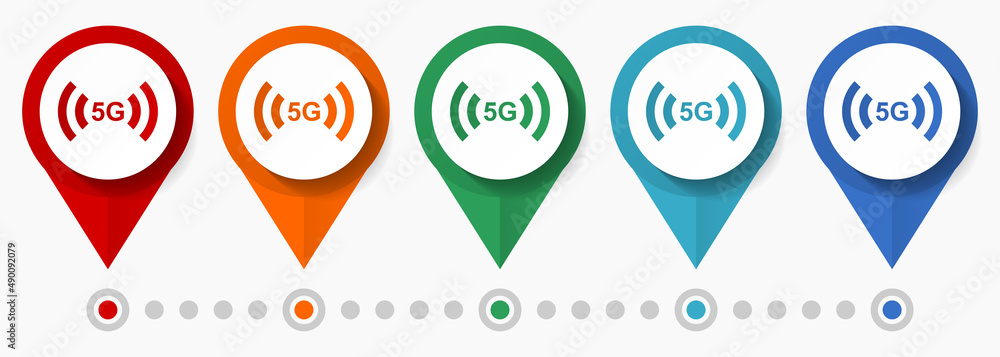 Aufkleber 5g internet concept vector icon set, flat design communication pointers, infographic template easy t
