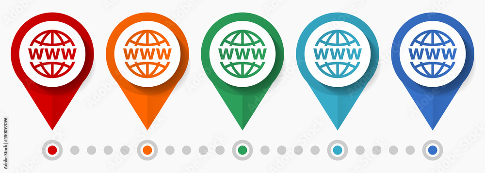 Aufkleber www, web concept vector icon set, flat design internet pointers, infographic template easy to edit