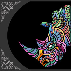 Colorful of rhinoceros head zentangle arts, isolated on black background