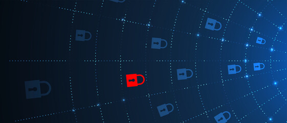 internet digital security technology concept for business background. Lock on circuit board