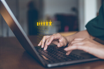 Customer review satisfaction feedback survey concept, rating service experience on online...