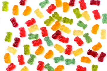 Little gummy bears on white isolated background