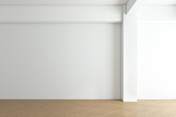 Fototapeta na wymiar Minimalist empty room with white wall and wood floor. 3d rendering