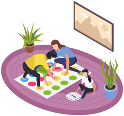 Father, mother and daughter playing floor game. Parents and girl happy family in everyday life at home. Young couple playing at floorwith kid, people spend time together, playing indoor game