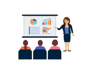 People at business training with presenter and chart board.