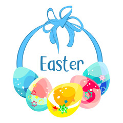 Easter drawing. Easter eggs. For the feast of the Christian and Catholic baptism. Church traditions. Bright colors.