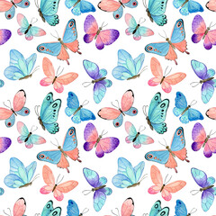 Fototapeta na wymiar watercolor seamless pattern with butterflies