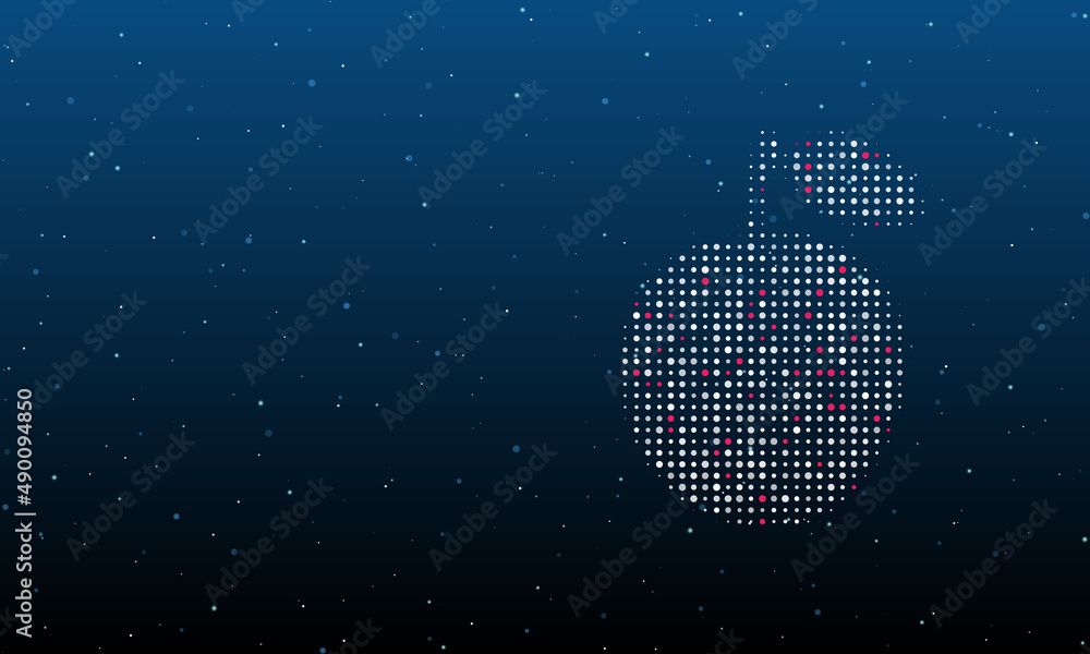 Poster on the right is the apple symbol filled with white dots. background pattern from dots and circles of