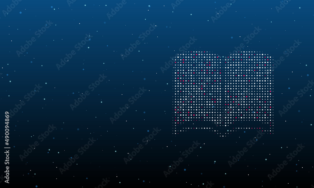 Poster on the right is the book symbol filled with white dots. background pattern from dots and circles of 