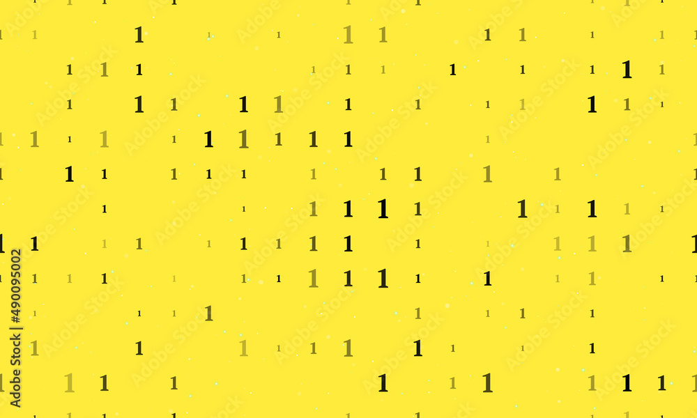 Poster Seamless background pattern of evenly spaced black number one symbols of different sizes and opacity. Vector illustration on yellow background with stars