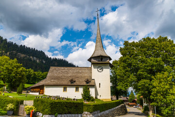 Fototapeta na wymiar Church in Gsteig bei Gstaad, district Obersimmental-Saanen administrative district, Oberland administrative region, Switzerland