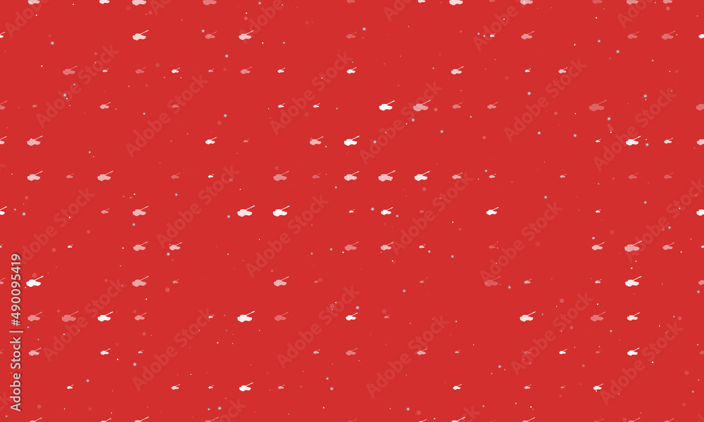 Poster seamless background pattern of evenly spaced white tank symbols of different sizes and opacity. vect