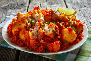 pollock fish stew with potatoes and vegetables