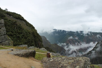 Vacaciones aguas calientes perú, Montaña de Machupichu turismo aventura. Montañas con niebla...