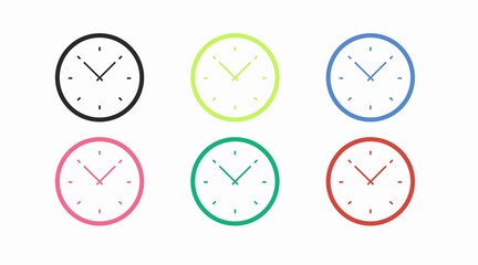 Time Icon Set. Set of clock vector illustration in different colors