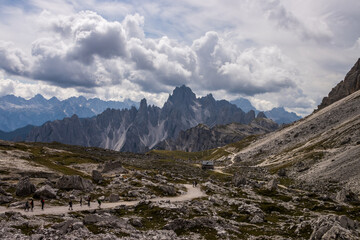 Mountain trail Tre Cime di Lavaredo in Dolomites in Italy