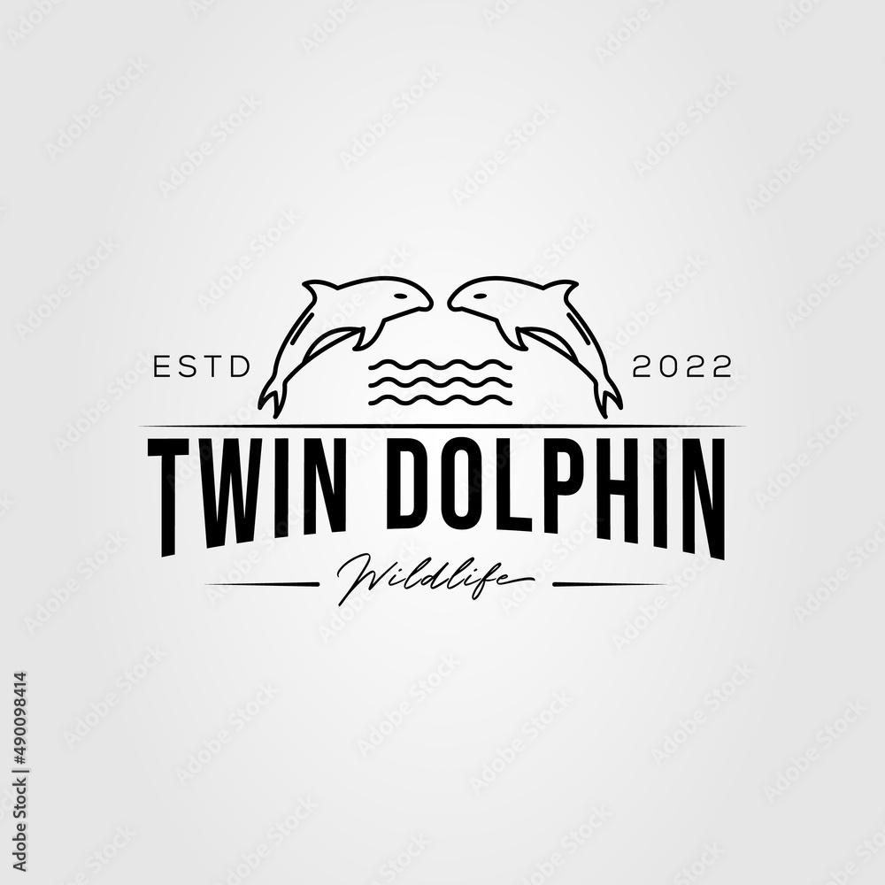 Wall mural twin dolphin or ocean whale logo vector illustration design