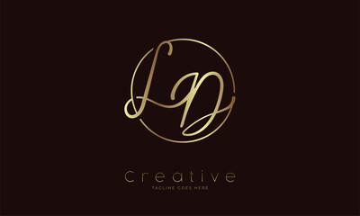 Initial LD Logo, handwritten letter LD in circle with gold colour, usable for Brand,, personal and company logos, vector illustration
