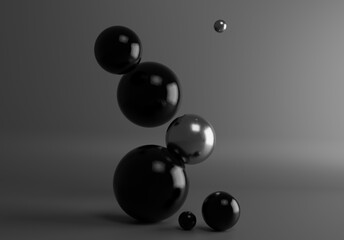 Abstract 3d render of composition with  black spheres, modern background design