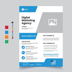 Corporate business flyer template design set with blue, magenta, red, and yellow colors. marketing, business proposal, promotion, advertise, publication, cover page