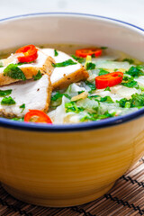Vieatnamese soup pho with chicken meat