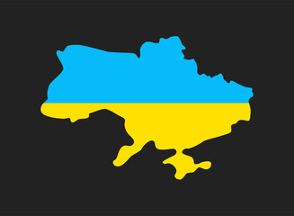 Obraz premium Simple map of Ukraine with flag on black background. Vector illustration.