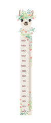 Stadiometer llama for kids Meter wall or height chart centimeter and foot, pastel colors, animal isolated on white background.