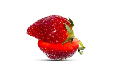 Fresh Strawberry fruit with cut in half slice Isolated on the white background.