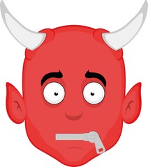 Vector illustration of a cartoon demon face with a zipper in his mouth