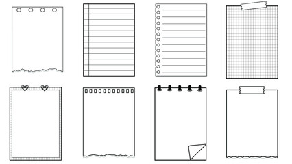 set of blank paper templates printable striped note, planner, journal, reminder, note, checklist, memo, writing pad