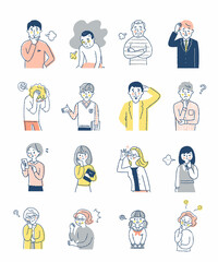 困った表情の男女　上半身　セット