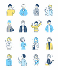 笑顔の表情の男女　上半身　セット