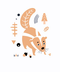Cute decorative striped skunk. Animals of North America. Scandinavian hand drawn vector illustration. Minimalistic geometric icon. Baby print for nursery.