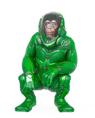 chimpanzee astronaut is sitting in white background