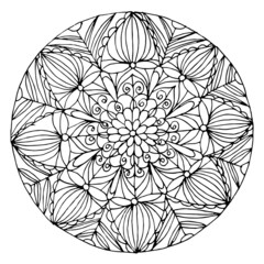 Mandala hand drawn monochrome art design stock vector illustration for web, for print, for coloring page