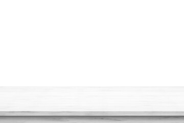 Empty white wooden table top isolated on white background